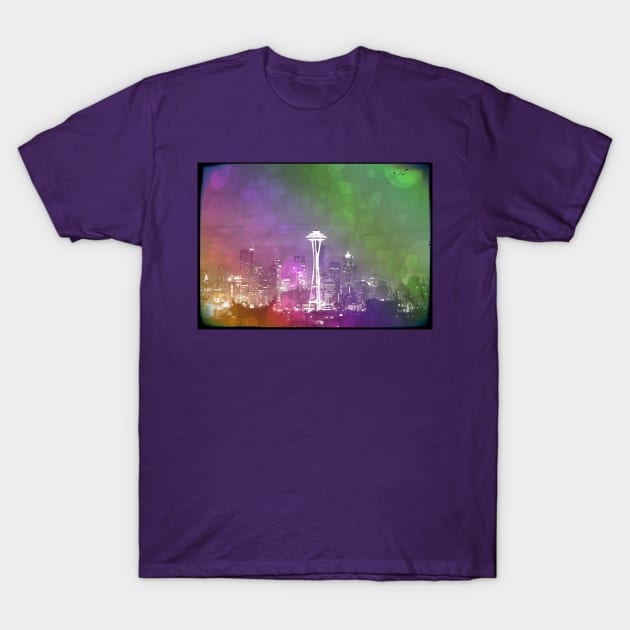 Downtown Seattle Rainbow Bokeh T-Shirt by Christine aka stine1